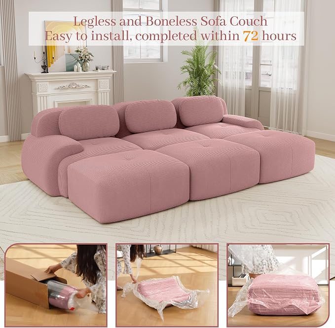 Boneless Sectional Couch, No Assembly Required, 117.3” Modular Cloud Sofa - Image 9