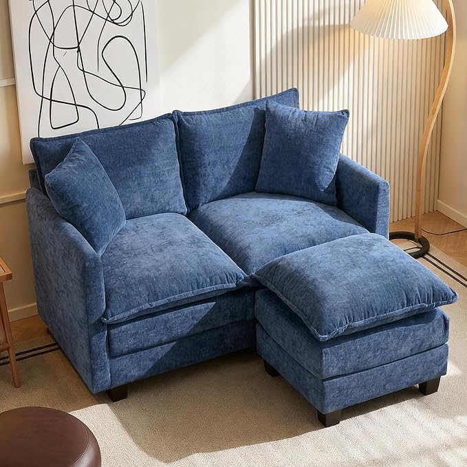 Loveseat Sofa with Ottoman, Comfy Chenille Small Couch by Unknown