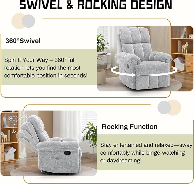 Korser Recliner Chair, Swivel Rocker Recliner Chair - Image 3