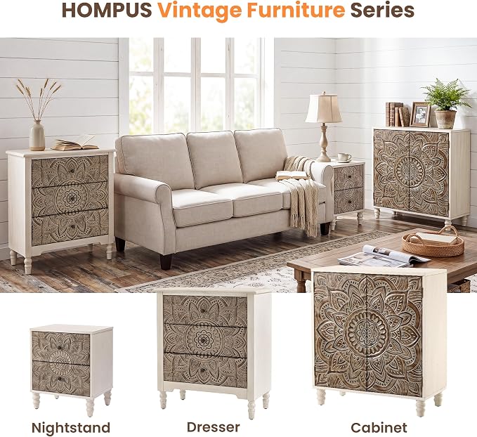 HOMPUS White Nightstands Set 2, Vintage Nightstands - Image 7
