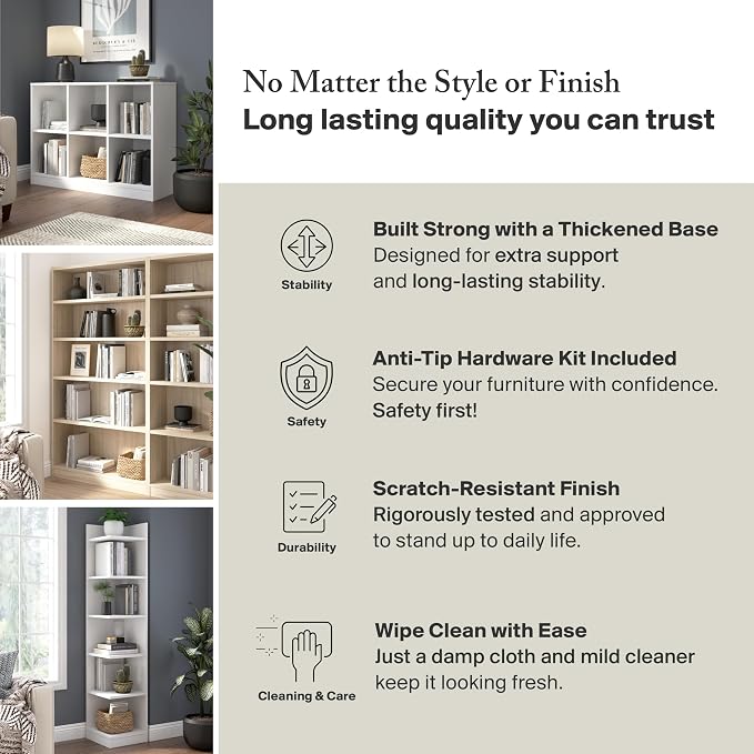 Bush Home Small 2 Shelf Bookcase, 2 Tier Bookshelf Storage Cabinet - Image 5