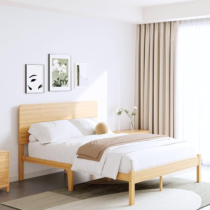 BOSRII 14in High Solid Bamboo Wood Platform Queen Size Bed Frame - Image 4