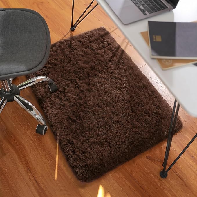 Ophanie Small Rug Washable Non Slip Throw Bedside Area Rugs, Fluffy Soft Brown - Image 6