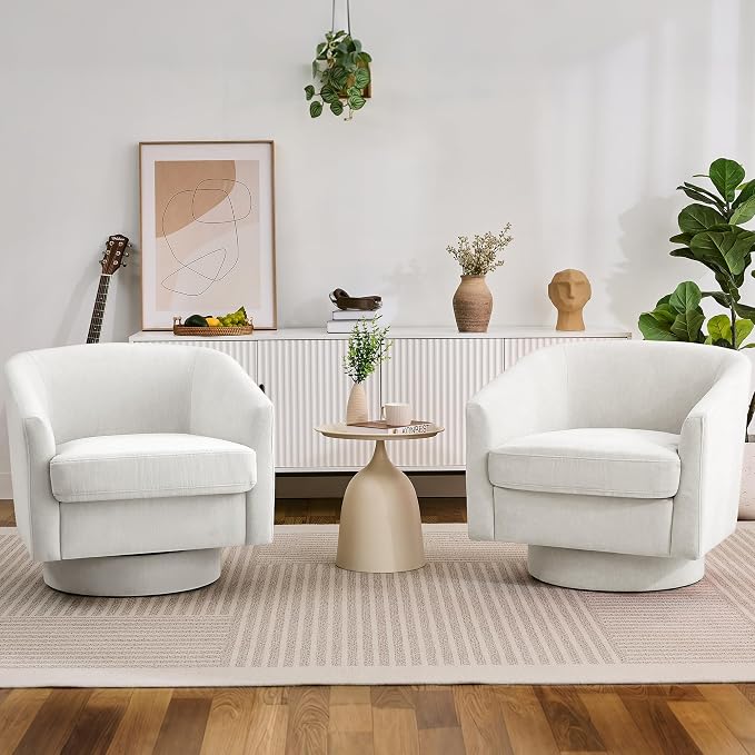 Swivel Barrel Accent Chairs Set of 2, Round Chenille Fabric Living Room Arm by ErdoruLiving