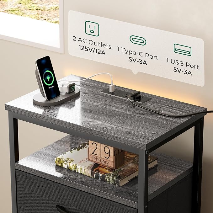 Huuger Night Stand with Charging Station, 4 Drawer Dresser - Image 4