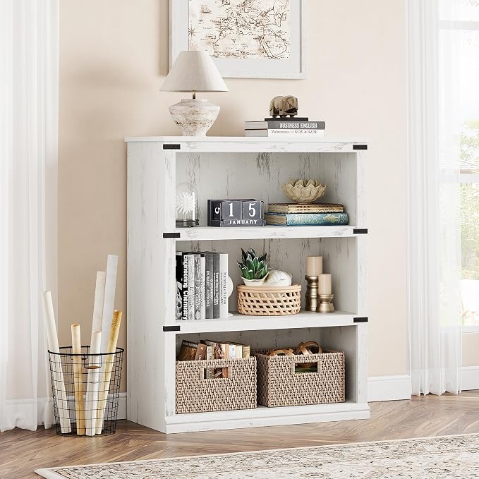 GarveeHome 3 Tier Farmhouse Bookcase, 39.9 in Tall Book Shelf - Image 5