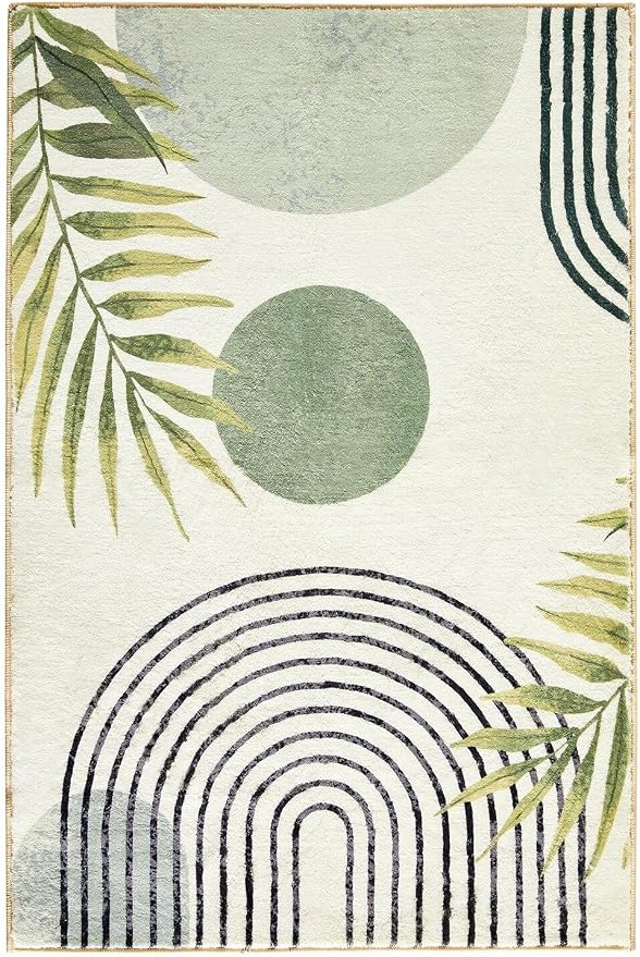 RoomTalks Boho Green Cute 3x5 Small Area Rugs Washable, Modern Abstract - Image 8