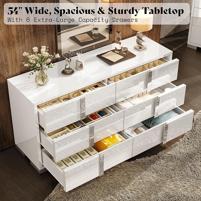 AMERLIFE 54" W High Gloss 6 Drawers Dressers - Image 6