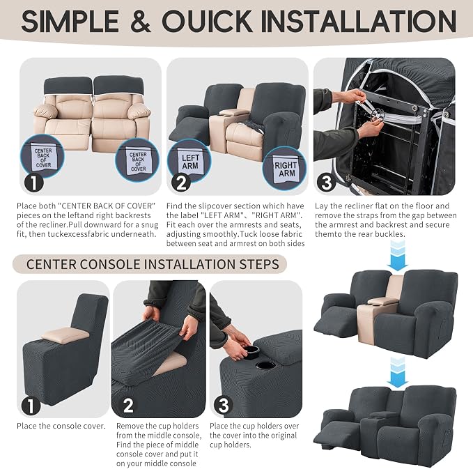 Recliner Loveseat Covers with Console, 6-Piece Stretch Geometric Strokes - Image 8
