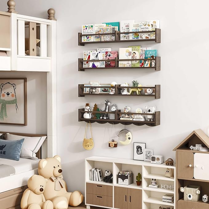 34Inch Nursery Bookshelves, Wall Floating Shelf Kids Coat Rack - Image 5