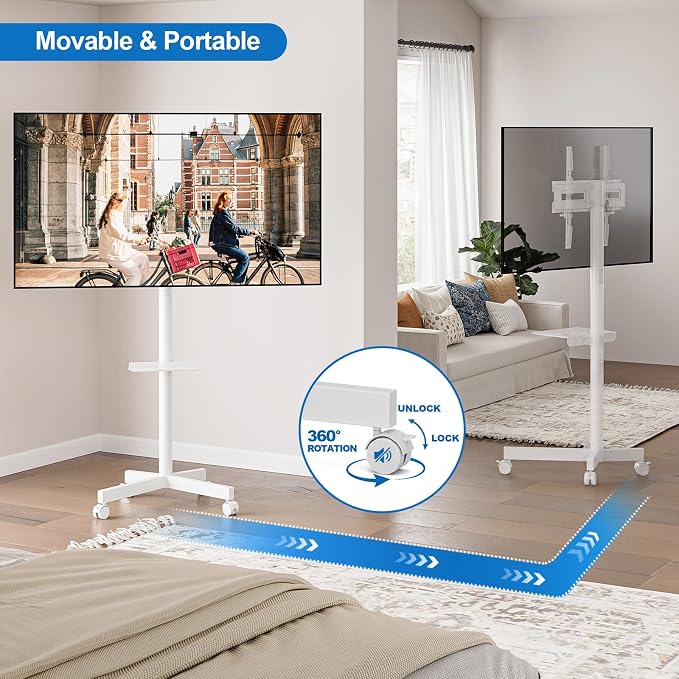 Mobile TV Stand for 23-65 Inch LCD LED Flat/Curved Panel Screen TVs, Height - Image 7