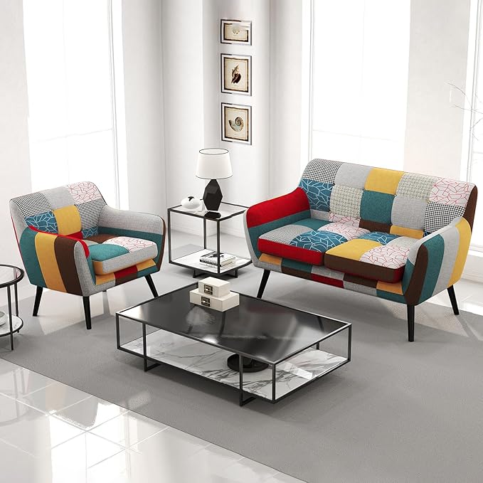 Bonzy Home Modern Colorful 2 Piece Coroful Fabric Sofa Set, Included Accent by BonzyHome