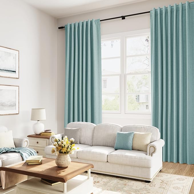 Guken Light Blue 100% Blackout Linen Curtains 108 Inch Length 2 Panels Set - Image 8