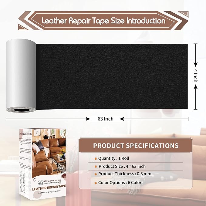 KING MOUNTAIN Leather Repair Patch, 4 x 63 Inches self Adhesive Leather Repair - Image 4