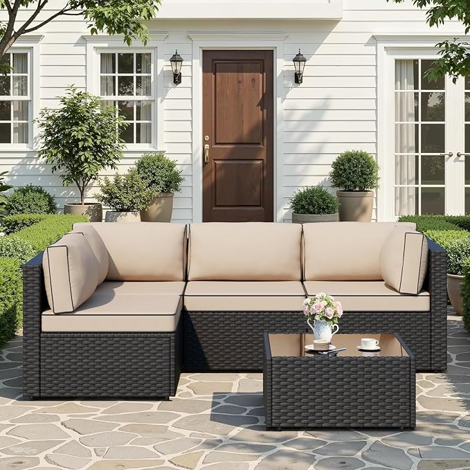 JAMFLY 5-Piece Patio Furniture Set, All-Weather Wicker Outdoor Sectional Sofa - Image 3
