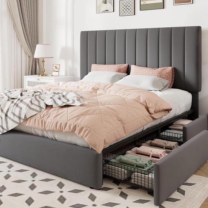 Allewie Queen Size Storage Bed Frame, Vertical Channel Tufted Adjustable by Allewie