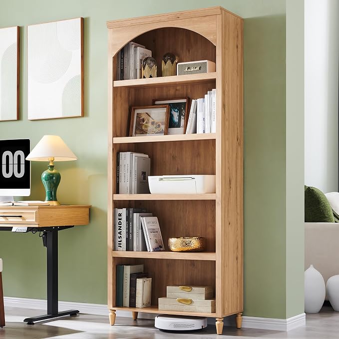 IFGET 76" Tall Arched Bookcase, Farmhouse 5 Tiers Large Arched Bookshelf Cabinet by IFGETEnrichYourLivingSpace