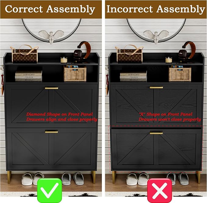 BORNOON Shoe Cabinet with 2 Flip Drawers Narrow Shoe Storage Cabinet Organizer - Image 8