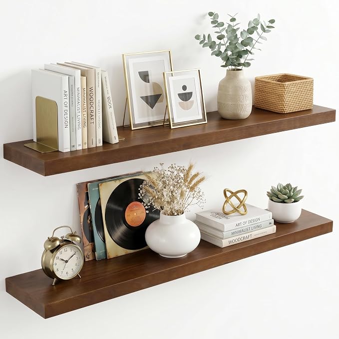 fuqing 40 Inch Floating Shelves | 6.7 Inch Deep Dark Wood Floating Shelves by Fuqing
