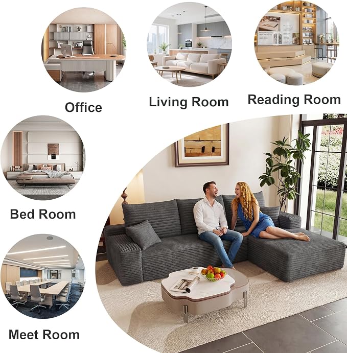 95" Cloud Sectional Couch with L-Shape Chaise, Modular Comfy Sofa Chaise Longue - Image 7