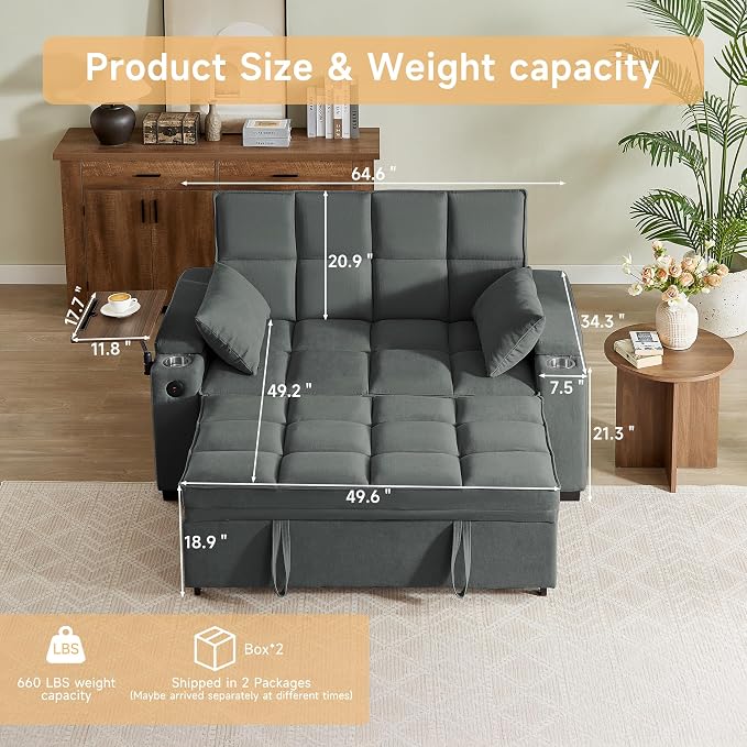 Auvsoce 65" Sleeper Sofa Bed Loveseat, Convertible Couch - Image 2