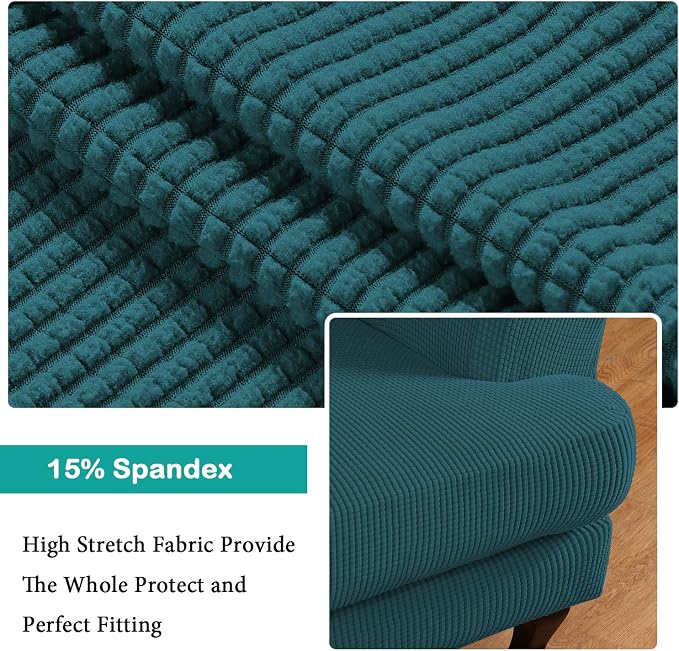 Turquoize Wingback Chair Covers 2 Piece Wing Chair Slipcover Stretch Slipcovers - Image 4