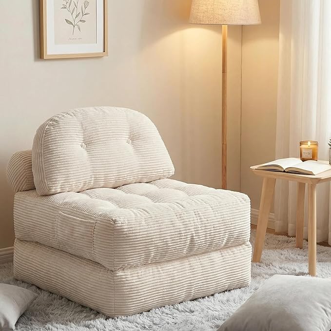Convertible Corduroy Floor Sofa, 3-in-1 Folding Lazy Sofa Bed by QUNDICY