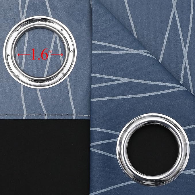 Estelar Textiler Navy Blue and Greyish White Blackout Curtains 45 Inch Length - Image 7