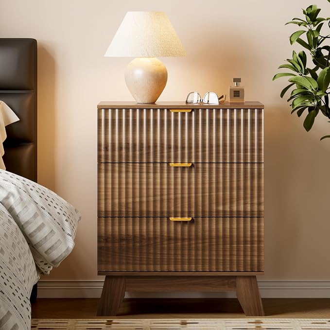 BORNOON Fluted 3 Drawer Dresser, 30.3" Tall Compact Modern Boho Chest of Drawers - Image 3