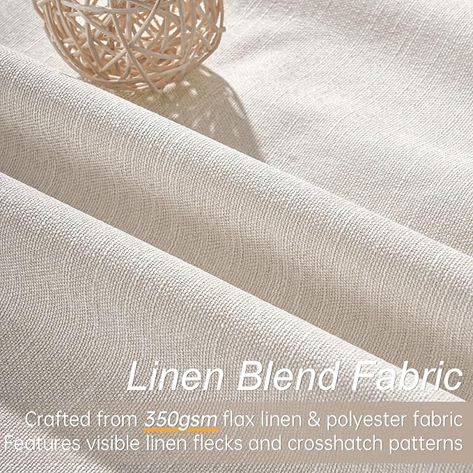 Short Linen Blackout Curtain Tiers 48 Inches Long 2 Panels Set Ivory Birch - Image 2