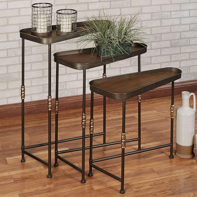 Bronwyn Metal and Wood Nesting Tables Dark Bronze Finish 28, 30.5 and 36 Inches - Image 2