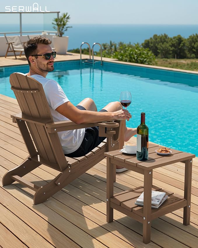 SERWALL 2-Tier HDPE Outdoor Side Tables Set of 4, Weatherproof Rectangular - Image 6