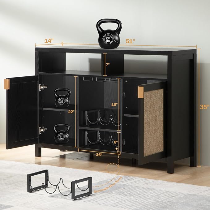 SICOTAS Rattan Coffee Bar Cabinet, Modern Liquor Cabinet - Image 3