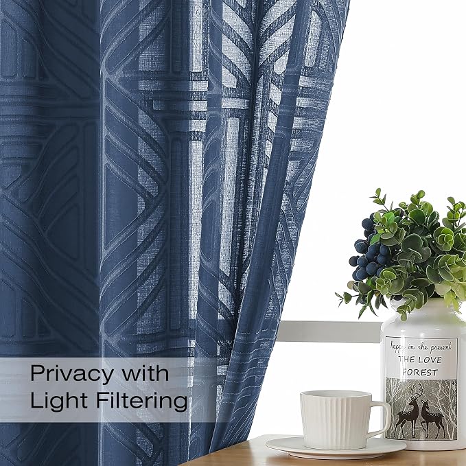 Simplebrand Navy Blue Semi Sheer Curtains 84 Inches Long 2 Panels, Light - Image 2