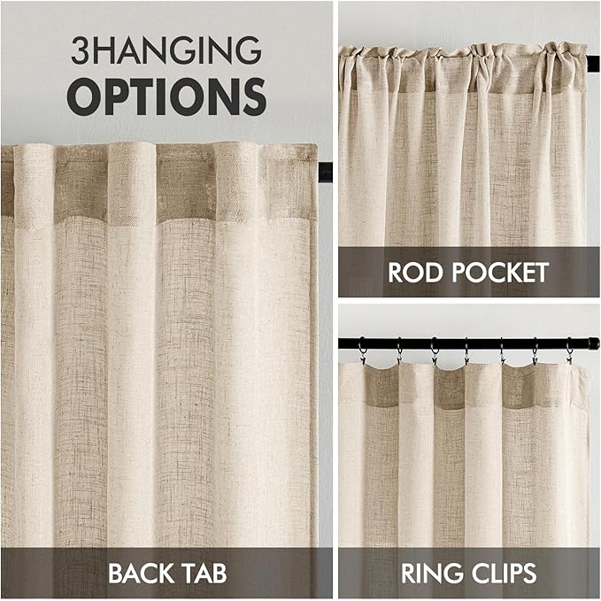 MIULEE Light Taupe Linen Curtains 108 Inches Long 2 Panels - Image 3