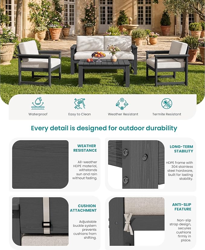 SERWALL Gray HDPE Outdoor Loveseat - Image 4