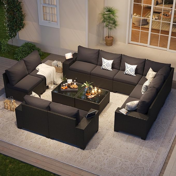Aoxun Patio Furniture Set, Widen Armrests Wicker Outdoor Sectional - Image 2