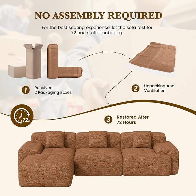 122" L Shaped Convertible Modular Couch, Cloud Couch Sectional - Image 8
