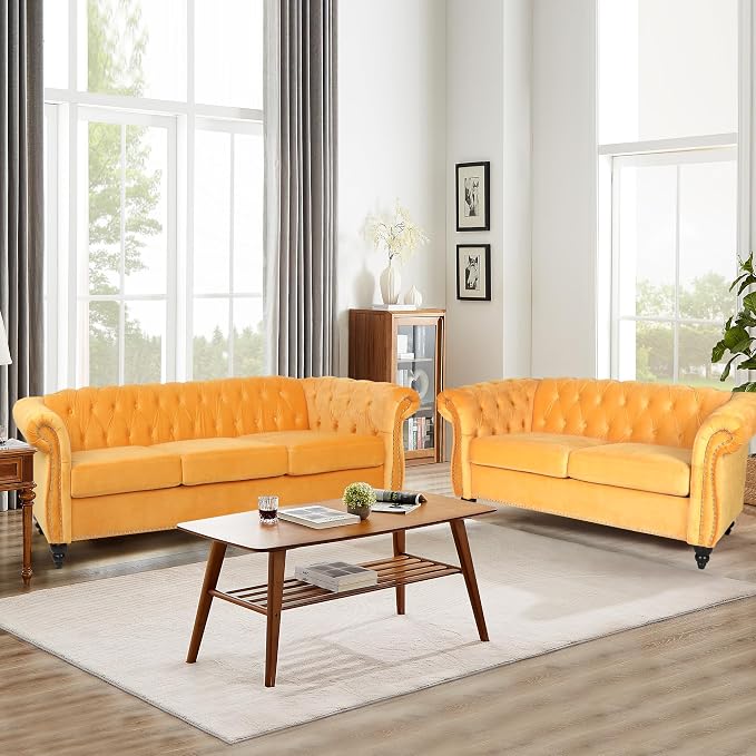 AVZEAR Chesterfield Loveseat, Modern Velvet Sofa Tufted Couch 2 Seater - Image 4