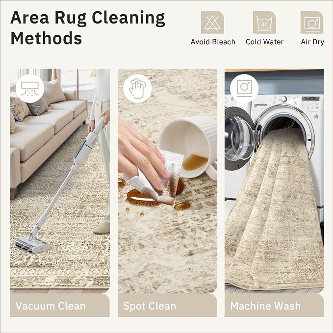 5x7 Area Rugs Brown Low Pile Indoor Washable Trendy Faded Style Floral Rugs - Image 8