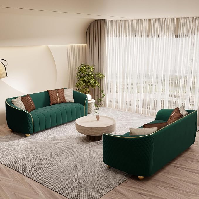 2-Piece Luxury Velvet Sofa Set for Living Room, Elegant Design Couch Set - Image 4