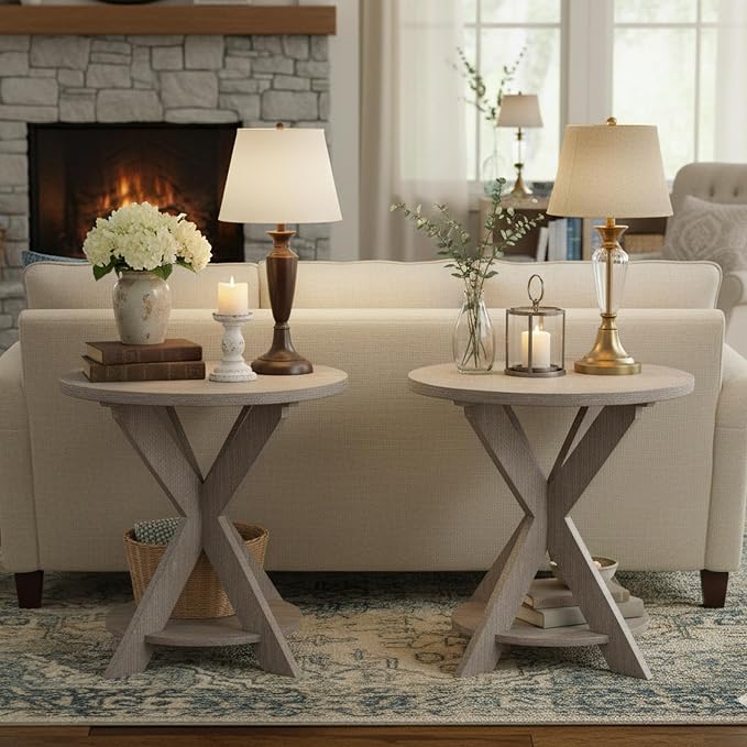 Set of 2 Farmhouse Cross Leg end Table, French Country Accent Side Table - Image 7