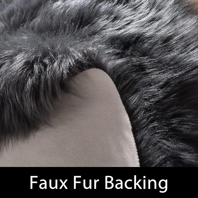 Latepis Dark Grey Fur 3x5 Area Shaggy Bedside Faux Sheepskin Rug - Image 4