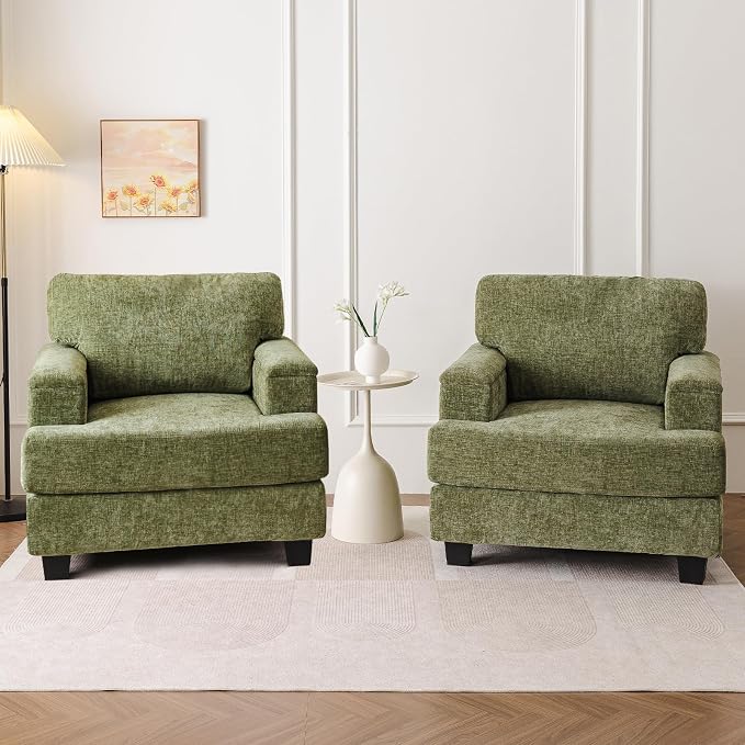 Oversized Living Room Chairs Set of 2, Comfy Accent Chair by Fryruwa