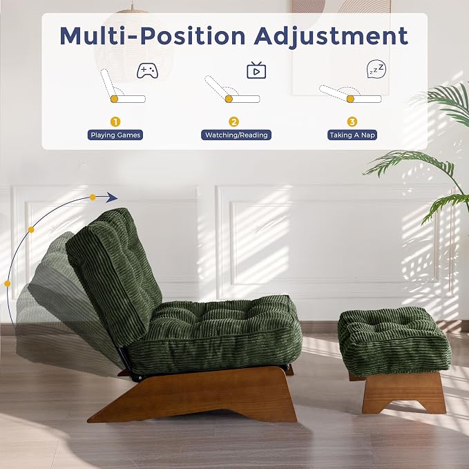 MAXYOYO Accent Chair with Ottoman Adjustable Backrest, Tufted Living Room Chair - Image 4