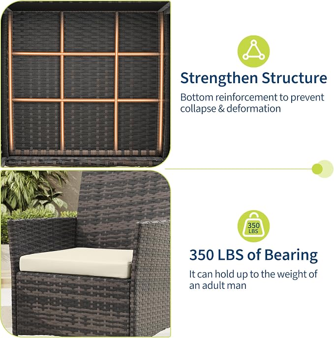 3-Piece Outdoor Furniture Set, PE Rattan Wicker Chairs - Image 5