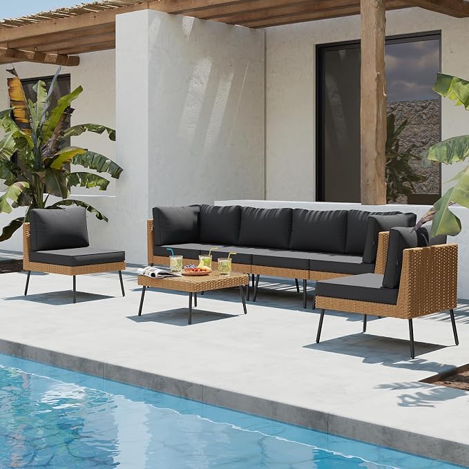Aoxun Patio Furniture Set, 7 Piece Outdoor Sectional Sofas - Image 2