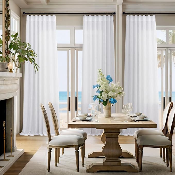 White Extra Long Curtains 9 FT for Living Room 2 Panel Sets Rod Pocket Back Tab - Image 6
