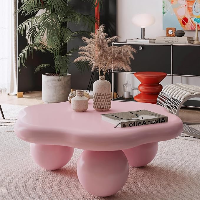 35" Cloud Coffee Table with 3 Ball Legs, Modern Minimalist Petal Center Table - Image 3