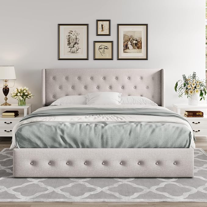 Allewie Queen Size Lift Up Storage Bed, Button Tufted Headboard - Image 7